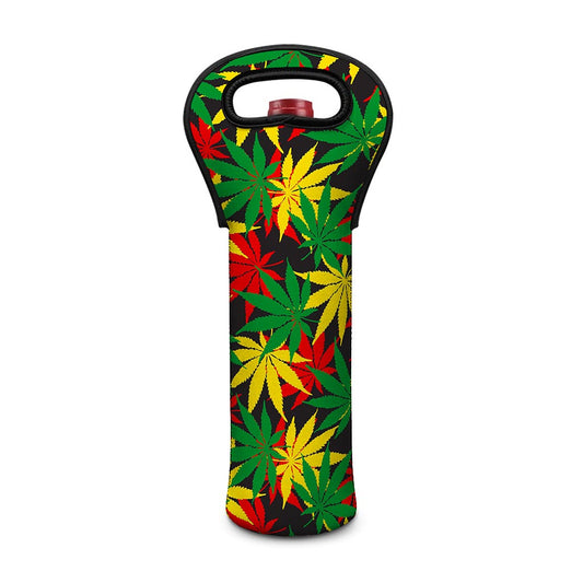 Classic Hemp Leaves Reggae Pattern Print Single Neoprene Wine Tote