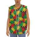 Classic Hemp Leaves Reggae Pattern Print Sleeveless Baseball Jersey