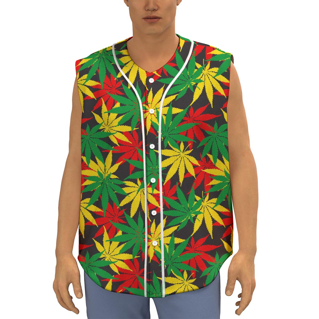 Classic Hemp Leaves Reggae Pattern Print Sleeveless Baseball Jersey