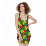 Classic Hemp Leaves Reggae Pattern Print Sleeveless Bodycon Dress