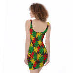 Classic Hemp Leaves Reggae Pattern Print Sleeveless Bodycon Dress