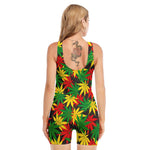 Classic Hemp Leaves Reggae Pattern Print Sleeveless One Piece Swimsuit