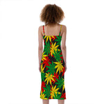 Classic Hemp Leaves Reggae Pattern Print Slim Fit Midi Cami Dress
