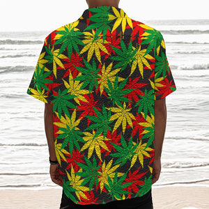 Classic Hemp Leaves Reggae Pattern Print Textured Short Sleeve Shirt