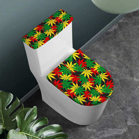 Classic Hemp Leaves Reggae Pattern Print Toilet Lid And Tank Cover Set