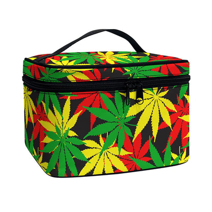 Classic Hemp Leaves Reggae Pattern Print Travel Makeup Bag