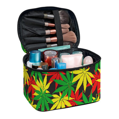 Classic Hemp Leaves Reggae Pattern Print Travel Makeup Bag