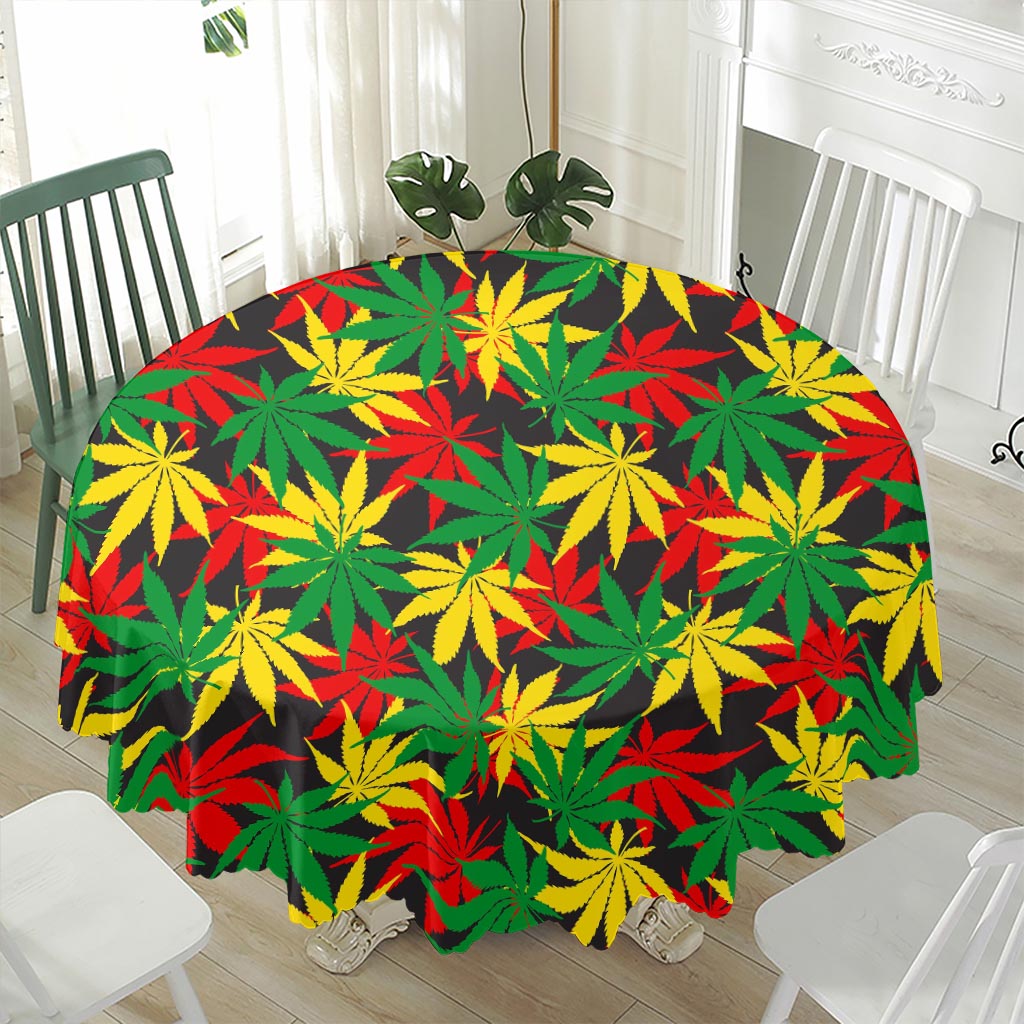 Classic Hemp Leaves Reggae Pattern Print Waterproof Round Tablecloth