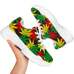 Classic Hemp Leaves Reggae Pattern Print White Chunky Shoes