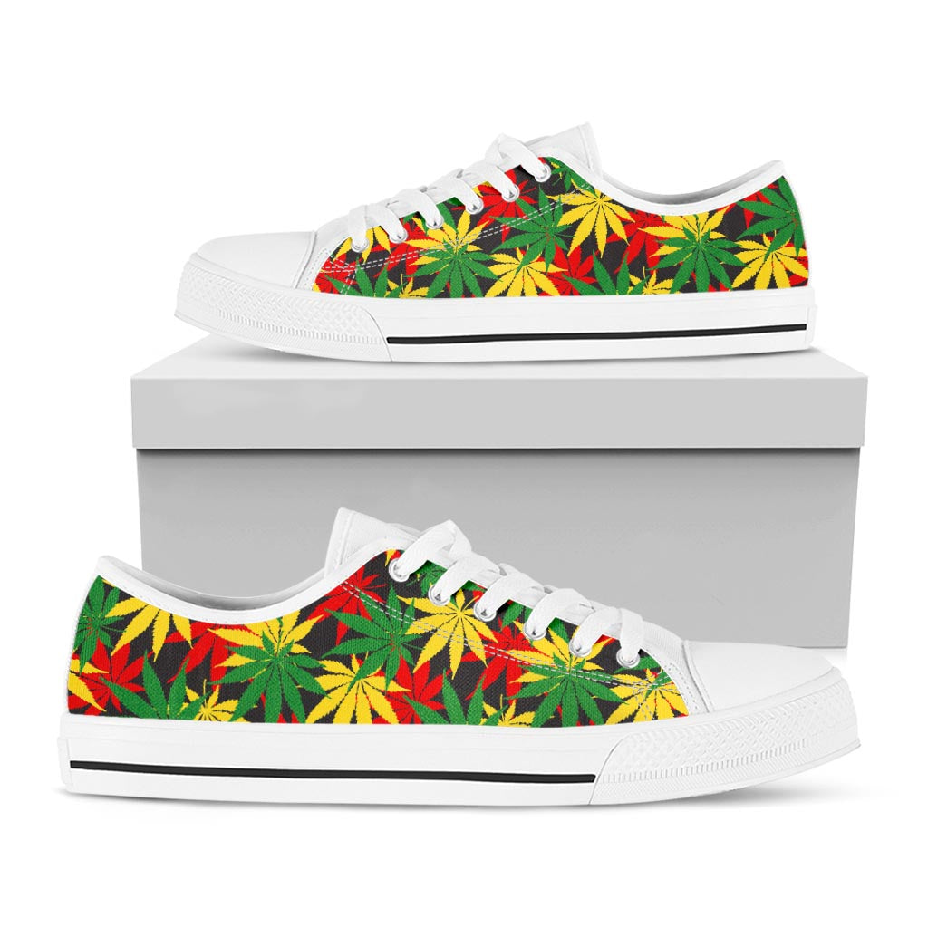 Classic Hemp Leaves Reggae Pattern Print White Low Top Sneakers