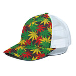 Classic Hemp Leaves Reggae Pattern Print White Mesh Trucker Cap
