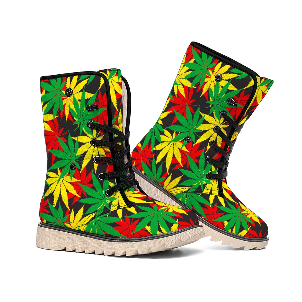 Classic Hemp Leaves Reggae Pattern Print Winter Boots