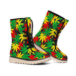 Classic Hemp Leaves Reggae Pattern Print Winter Boots