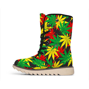 Classic Hemp Leaves Reggae Pattern Print Winter Boots