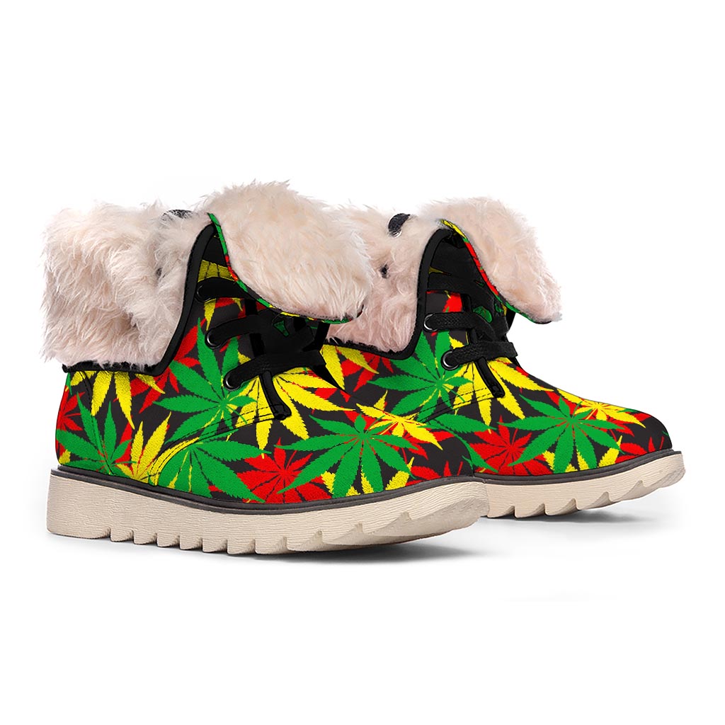 Classic Hemp Leaves Reggae Pattern Print Winter Boots