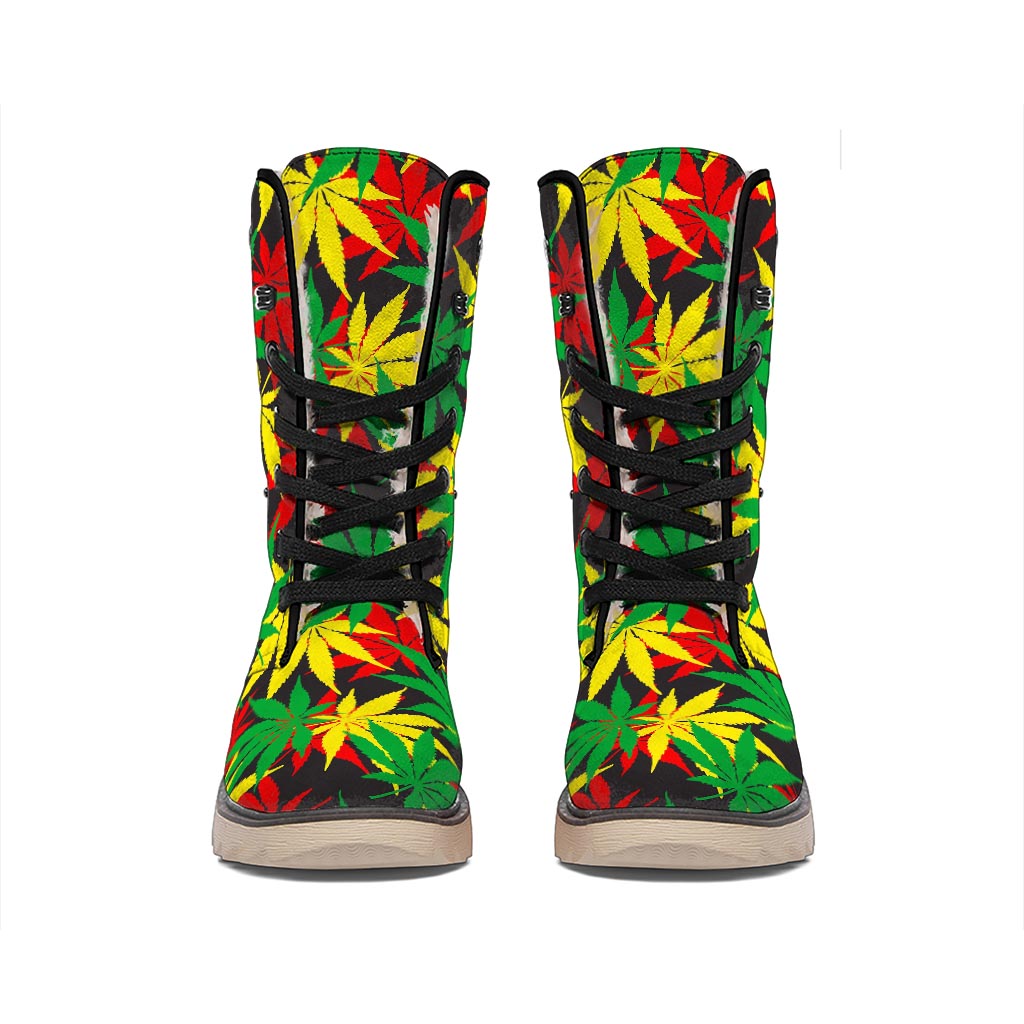 Classic Hemp Leaves Reggae Pattern Print Winter Boots