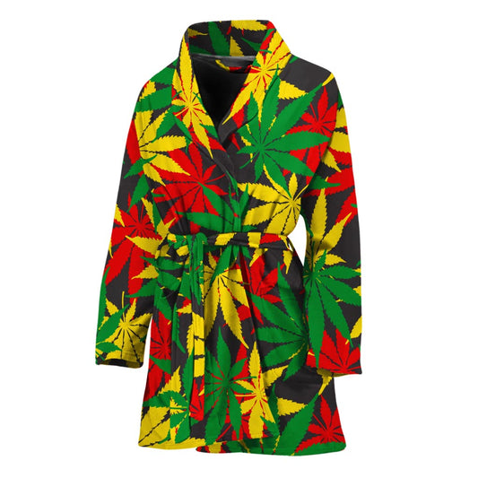 Classic Hemp Leaves Reggae Pattern Print Women's Bathrobe