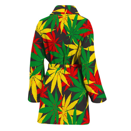 Classic Hemp Leaves Reggae Pattern Print Women's Bathrobe