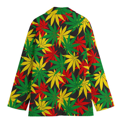 Classic Hemp Leaves Reggae Pattern Print Women's Blazer