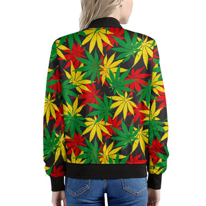 Classic Hemp Leaves Reggae Pattern Print Women's Bomber Jacket
