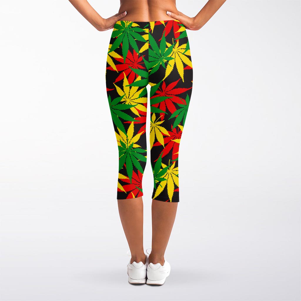 Classic Hemp Leaves Reggae Pattern Print Women's Capri Leggings