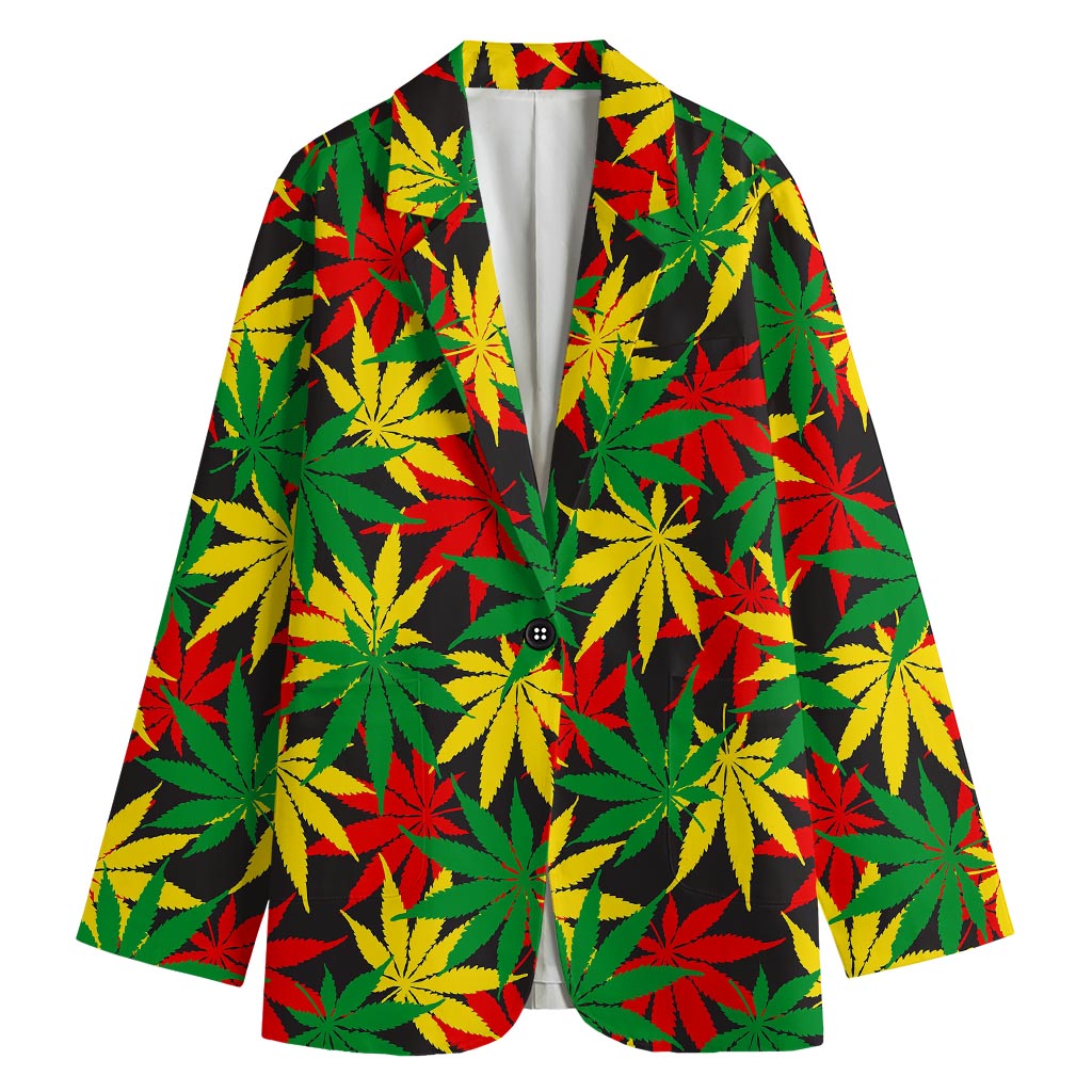 Classic Hemp Leaves Reggae Pattern Print Women's Cotton Blazer