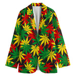 Classic Hemp Leaves Reggae Pattern Print Women's Cotton Blazer