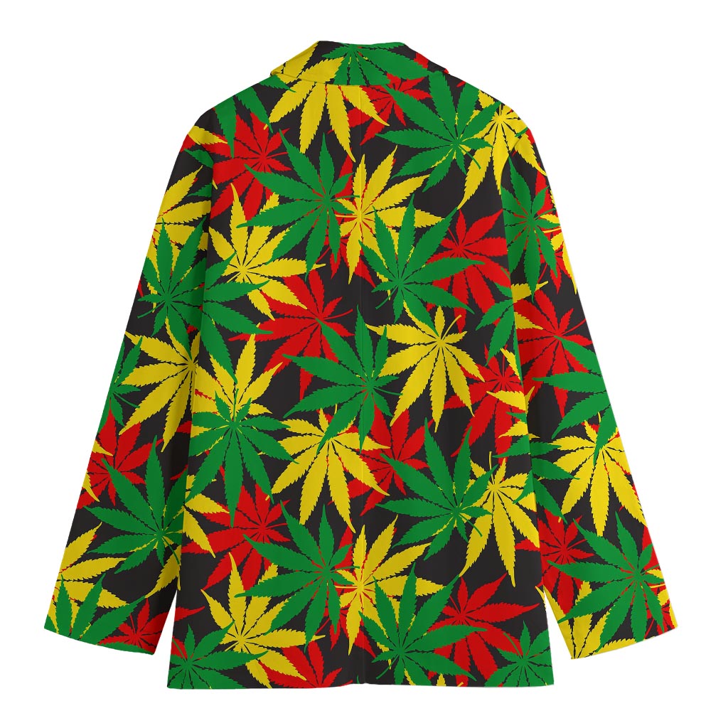 Classic Hemp Leaves Reggae Pattern Print Women's Cotton Blazer