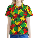 Classic Hemp Leaves Reggae Pattern Print Women's Polo Shirt