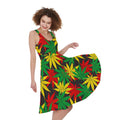 Classic Hemp Leaves Reggae Pattern Print Sleeveless Knee Length Dress