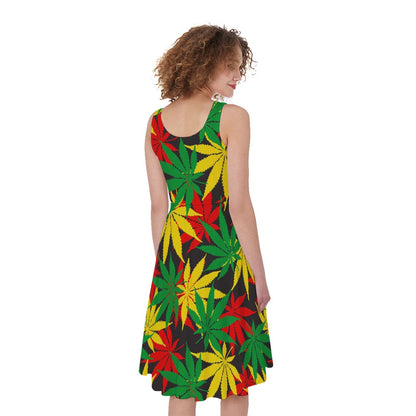 Classic Hemp Leaves Reggae Pattern Print Women's Sleeveless Dress