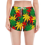 Classic Hemp Leaves Reggae Pattern Print Women's Split Running Shorts