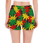 Classic Hemp Leaves Reggae Pattern Print Women's Split Running Shorts