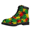 Classic Hemp Leaves Reggae Pattern Print Padded Collar Lace Up Boots