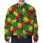 Classic Hemp Leaves Reggae Pattern Print Zip Sleeve Bomber Jacket