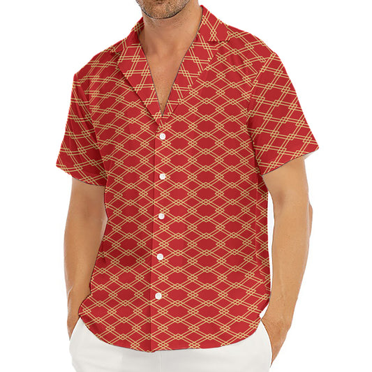 Classic Japanese Pattern Print Men's Deep V-Neck Shirt