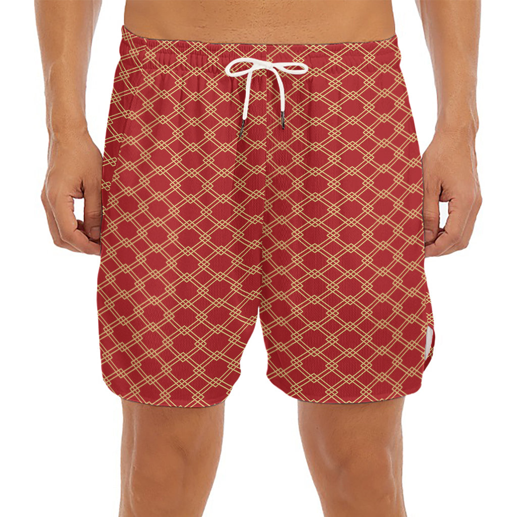 Classic Japanese Pattern Print Men's Split Running Shorts