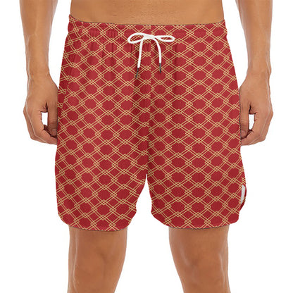 Classic Japanese Pattern Print Men's Split Running Shorts