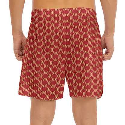 Classic Japanese Pattern Print Men's Split Running Shorts