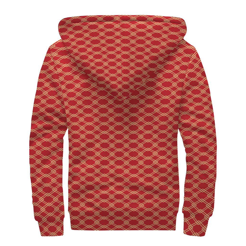 Classic Japanese Pattern Print Sherpa Lined Zip Up Hoodie