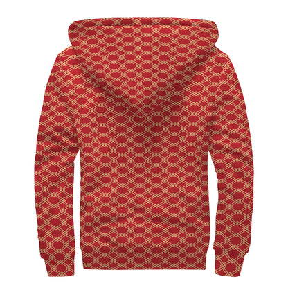 Classic Japanese Pattern Print Sherpa Lined Zip Up Hoodie