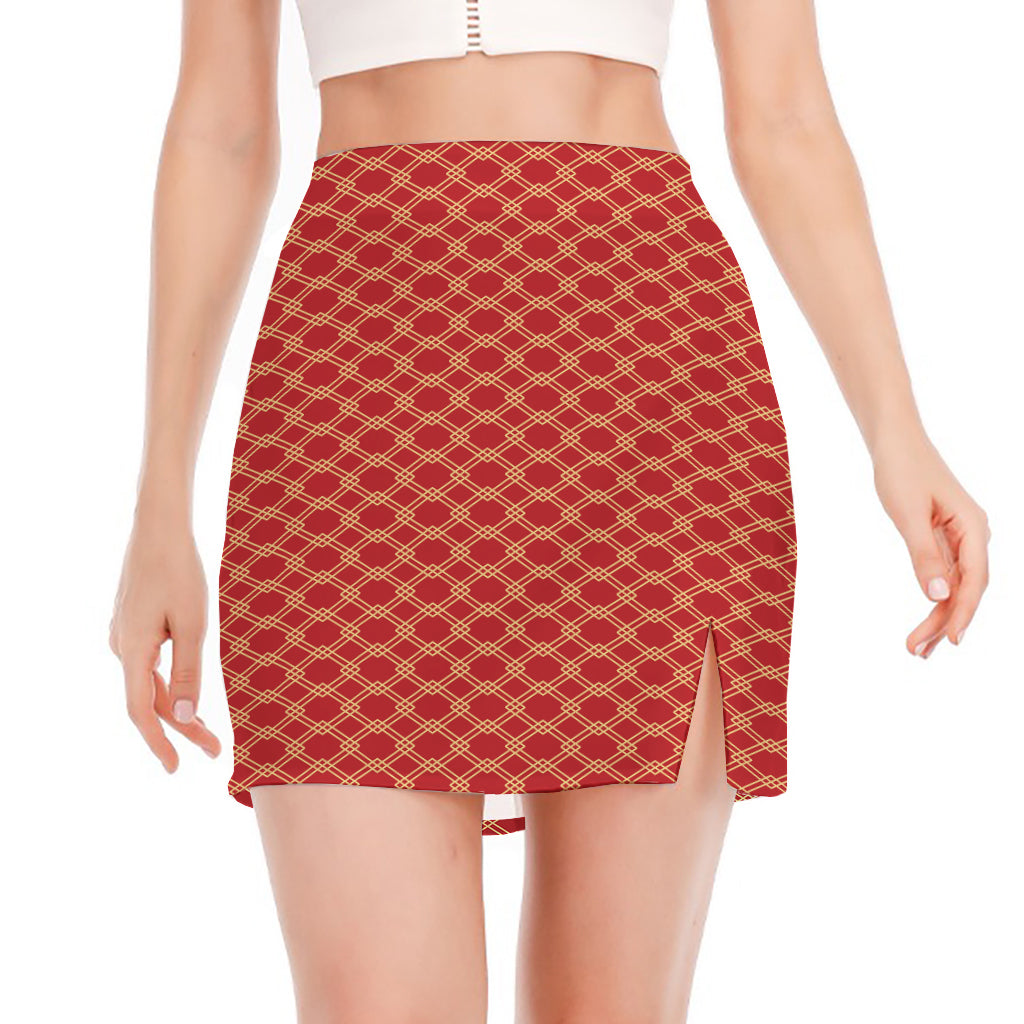 Classic Japanese Pattern Print Side Slit Mini Skirt