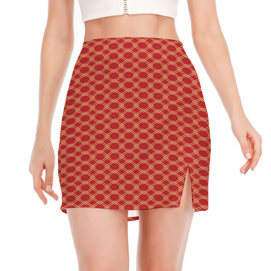 Classic Japanese Pattern Print Side Slit Mini Skirt