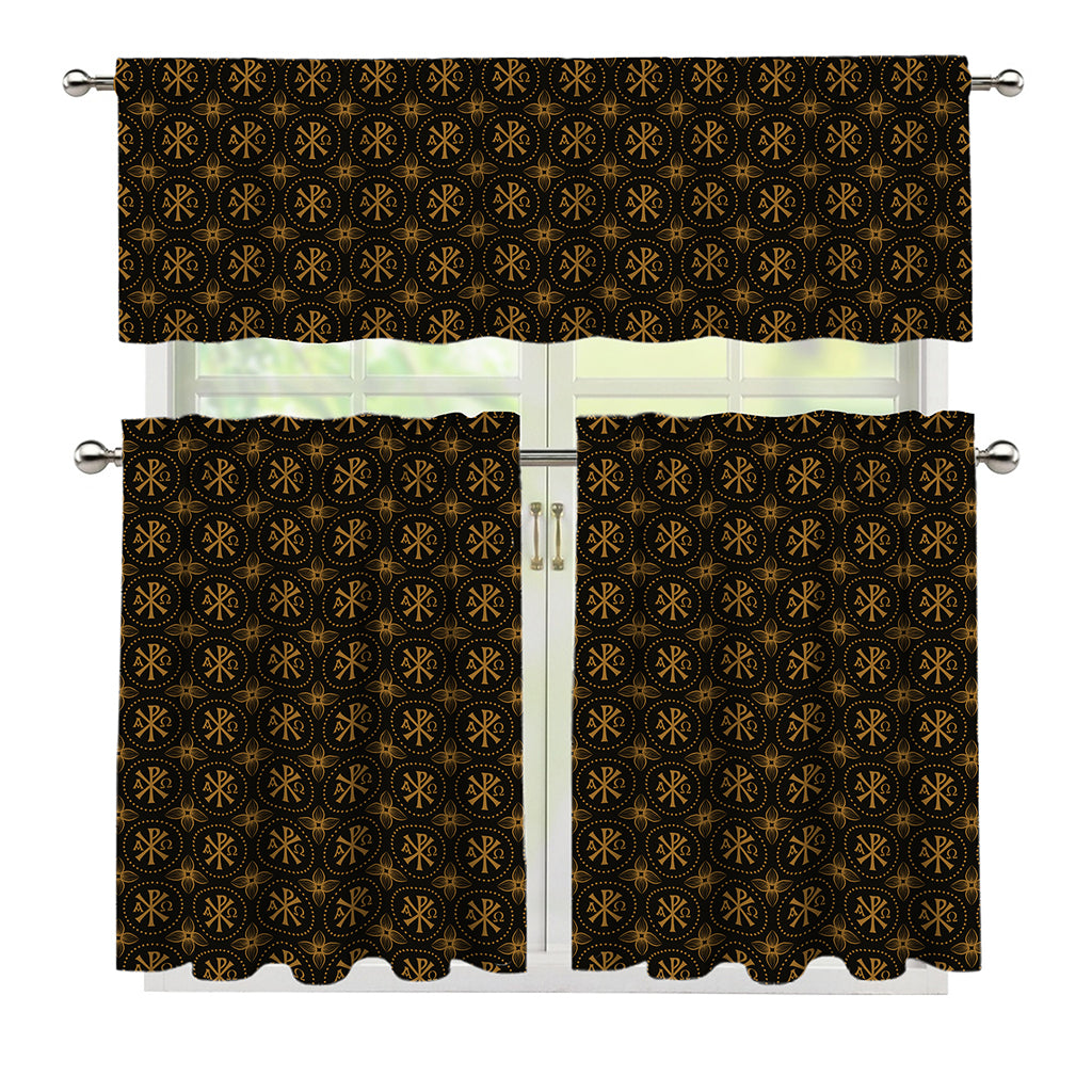 Classic Orthodox Pattern Print 3 Piece Kitchen Curtains