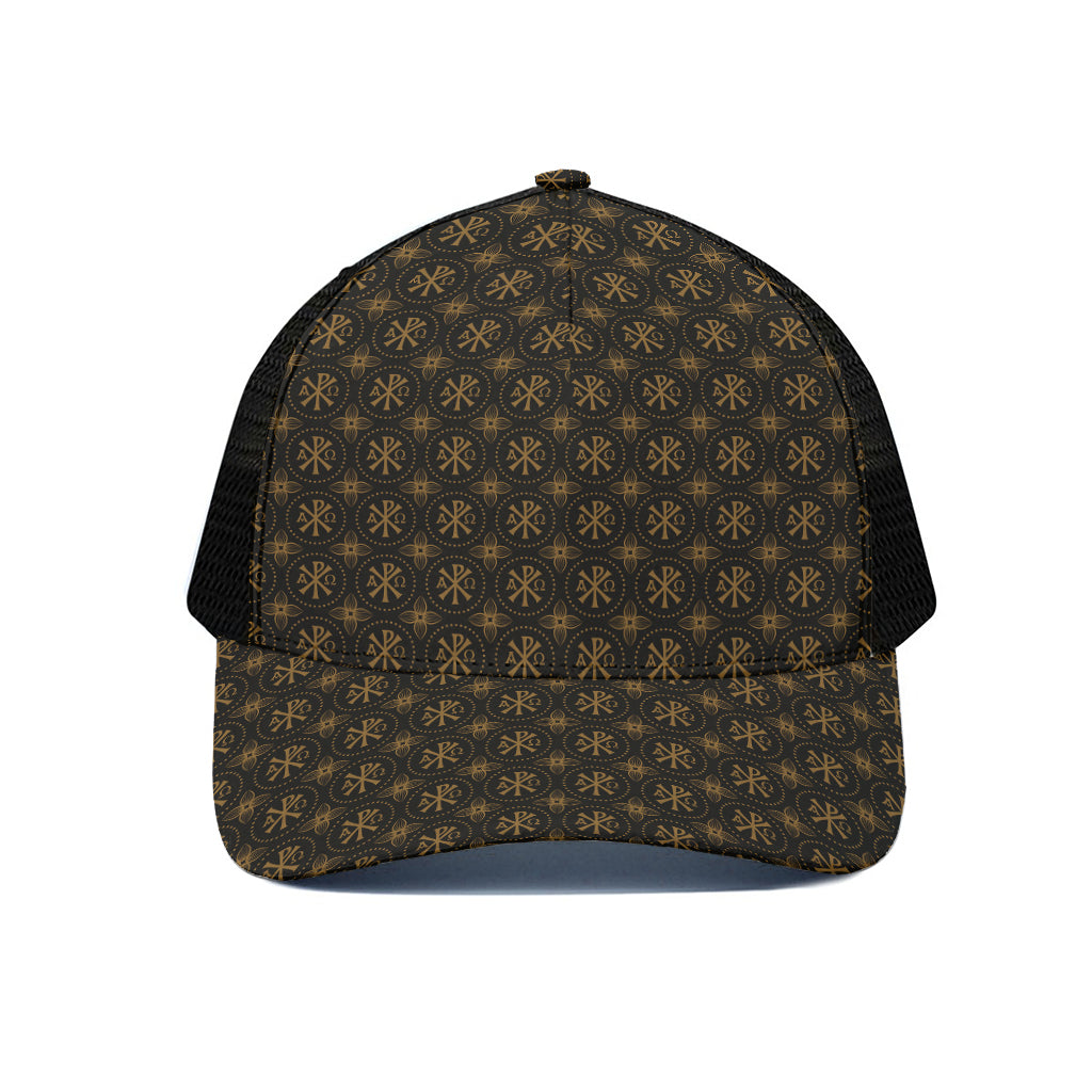 Classic Orthodox Pattern Print Black Mesh Trucker Cap