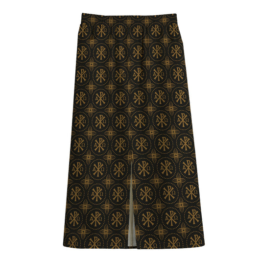 Classic Orthodox Pattern Print Cotton Front Slit Maxi Skirt