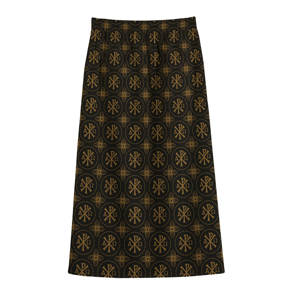 Classic Orthodox Pattern Print Cotton Front Slit Maxi Skirt