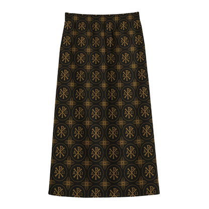 Classic Orthodox Pattern Print Cotton Front Slit Maxi Skirt