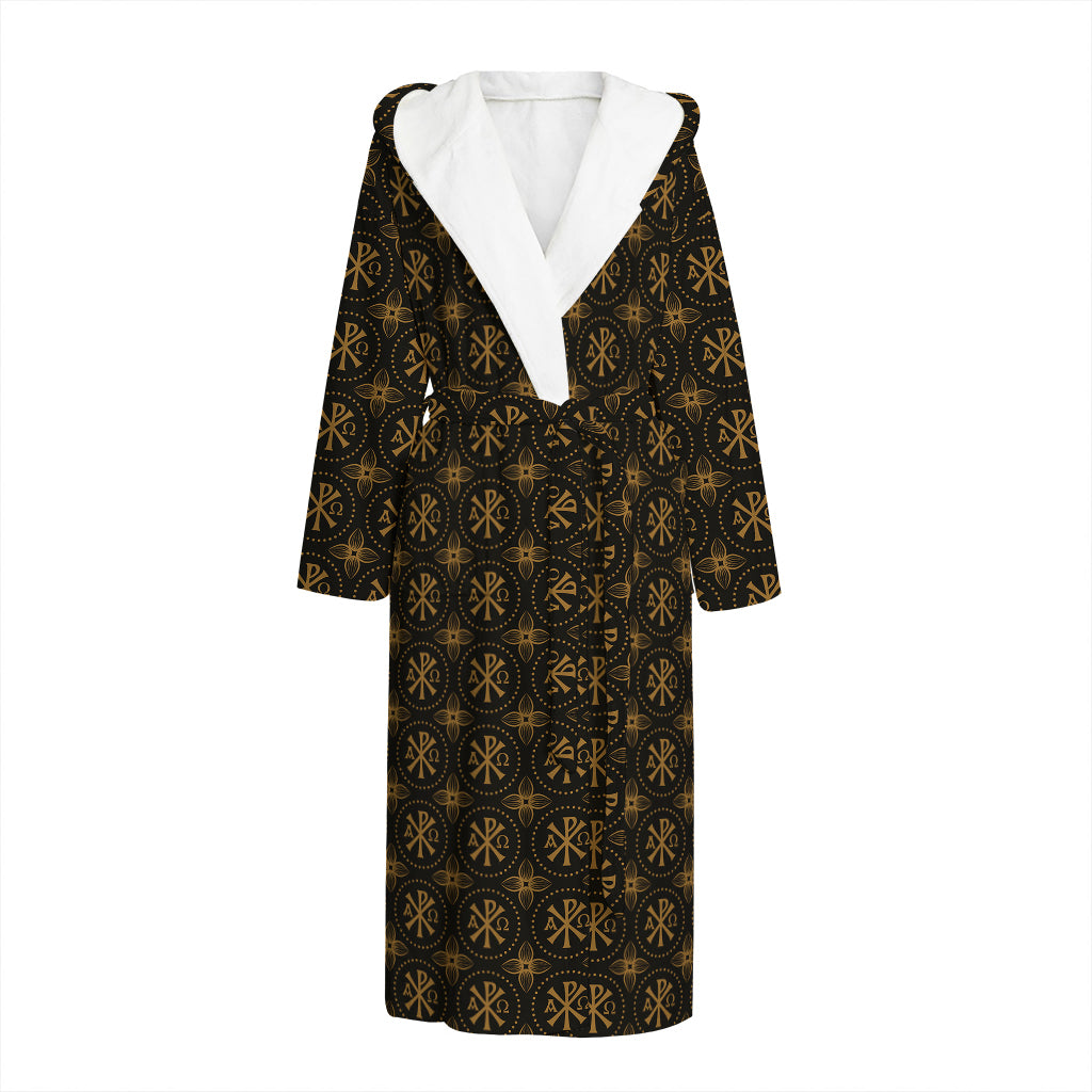 Classic Orthodox Pattern Print Hooded Bathrobe