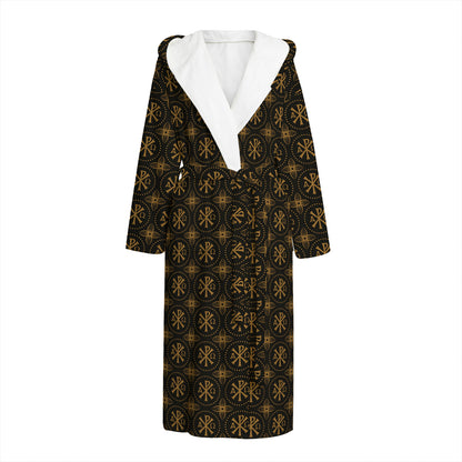 Classic Orthodox Pattern Print Hooded Bathrobe
